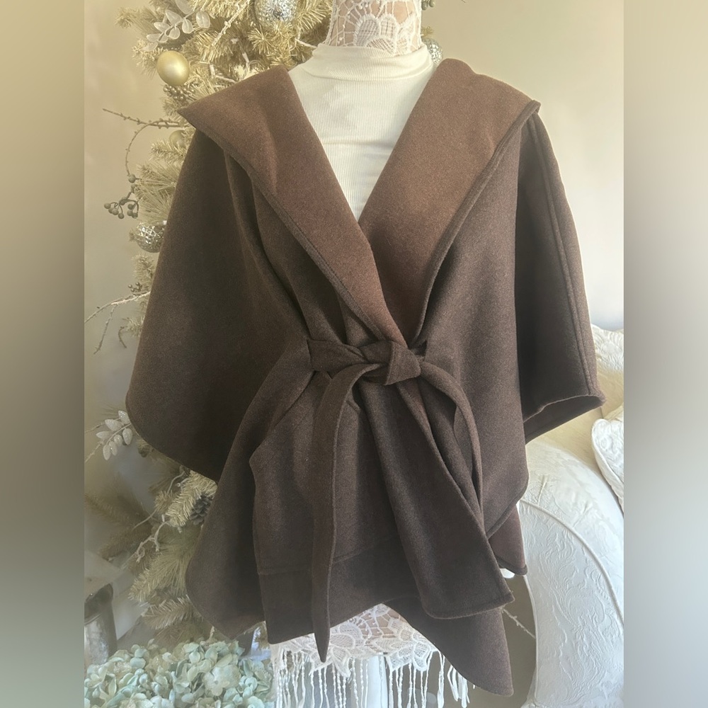 NWOT  Rachel Zoe Brown Hooded Wrap Coat - Picture 6 of 16